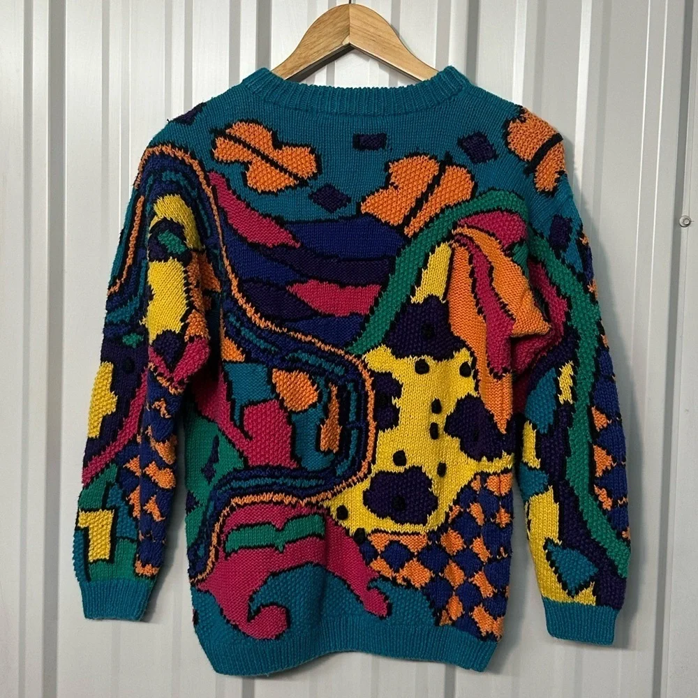 Vintage 80s IB Diffusion Abstract Crew Neck Long Sleeve Sweater Women Small